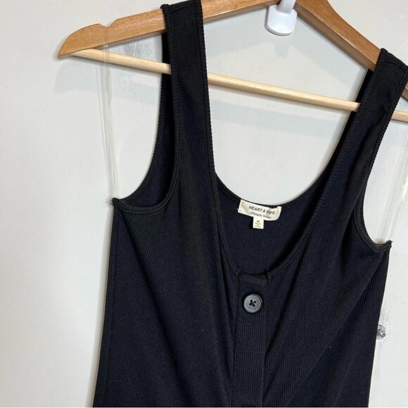 Heart & Hips Womens Size Medium Black Ribbed Midi Tank Dress Button Front Ruched - Picture 3 of 10